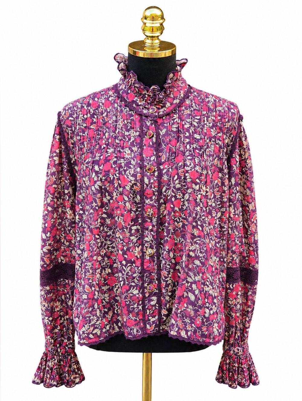 NWT Farm Rio Chelsea Garden Purple Floral Cotton Lace Blouse Size M - Picture 3 of 12